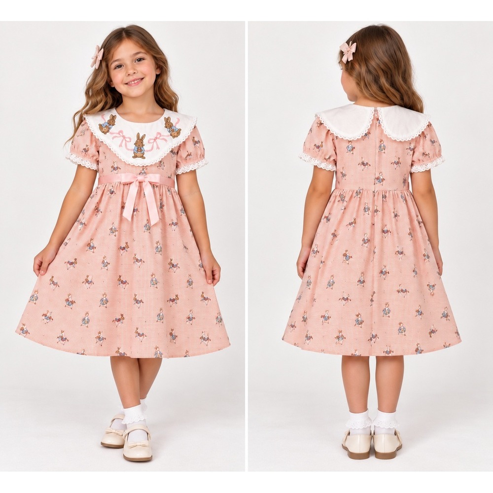 Peter Rabbit Gingham Embroidered Bib Collar Dress Pink White Size 9-10 NWT